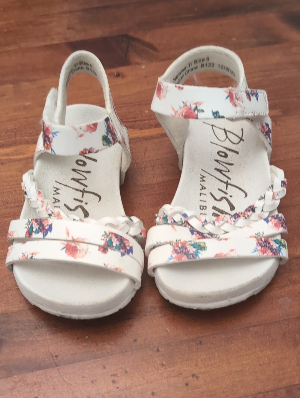 Blowfish Toddler White Sandals with Pink & Blue Floral Print